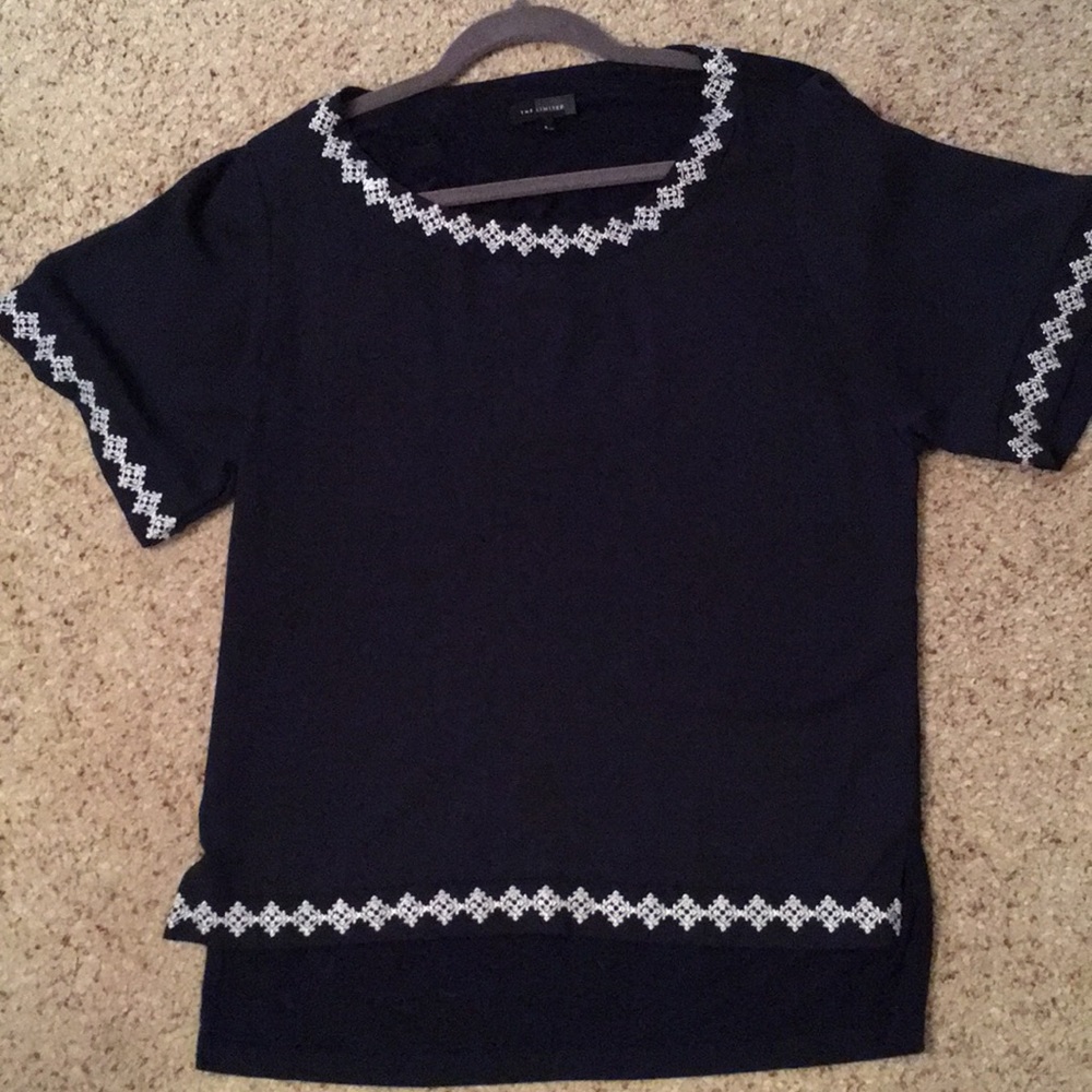 like new navy blue embroidered blouse